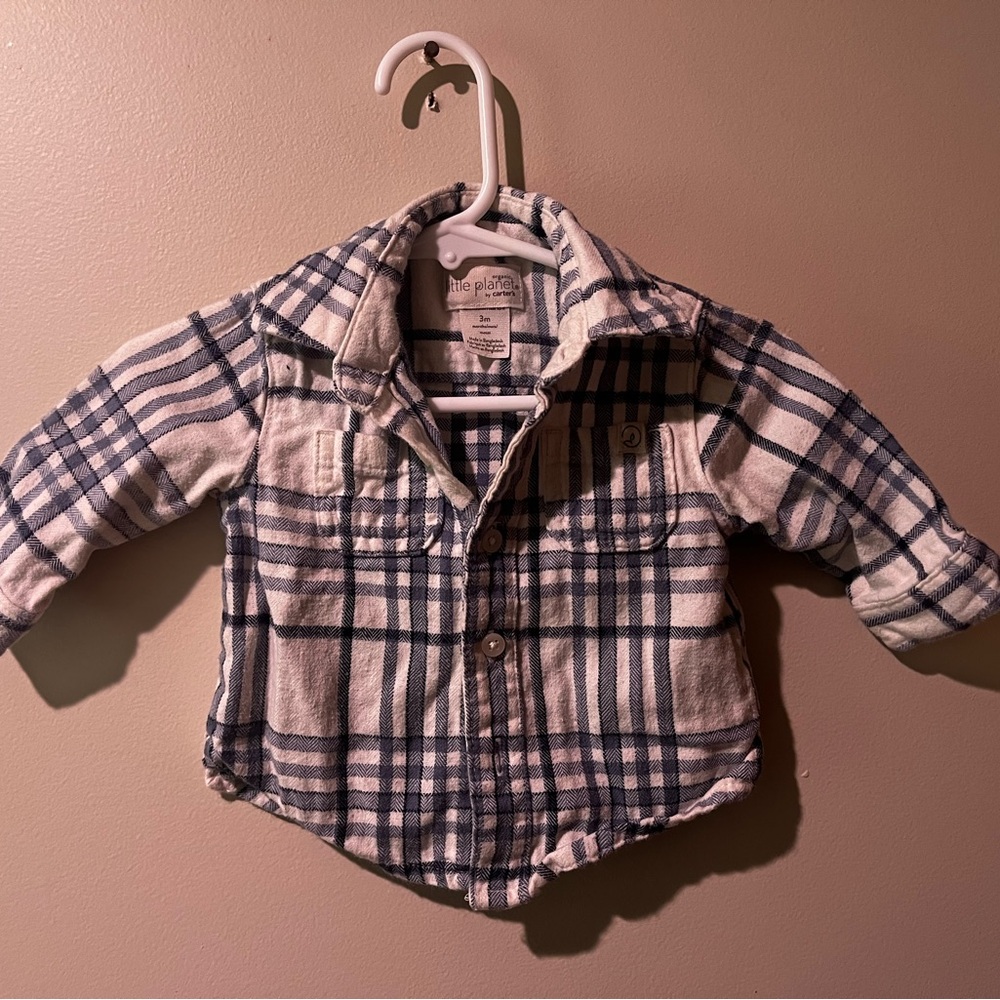 Little Planet (by Carter’s) Blue Infant Plaid Button-Up Shirt - Cream & Navy